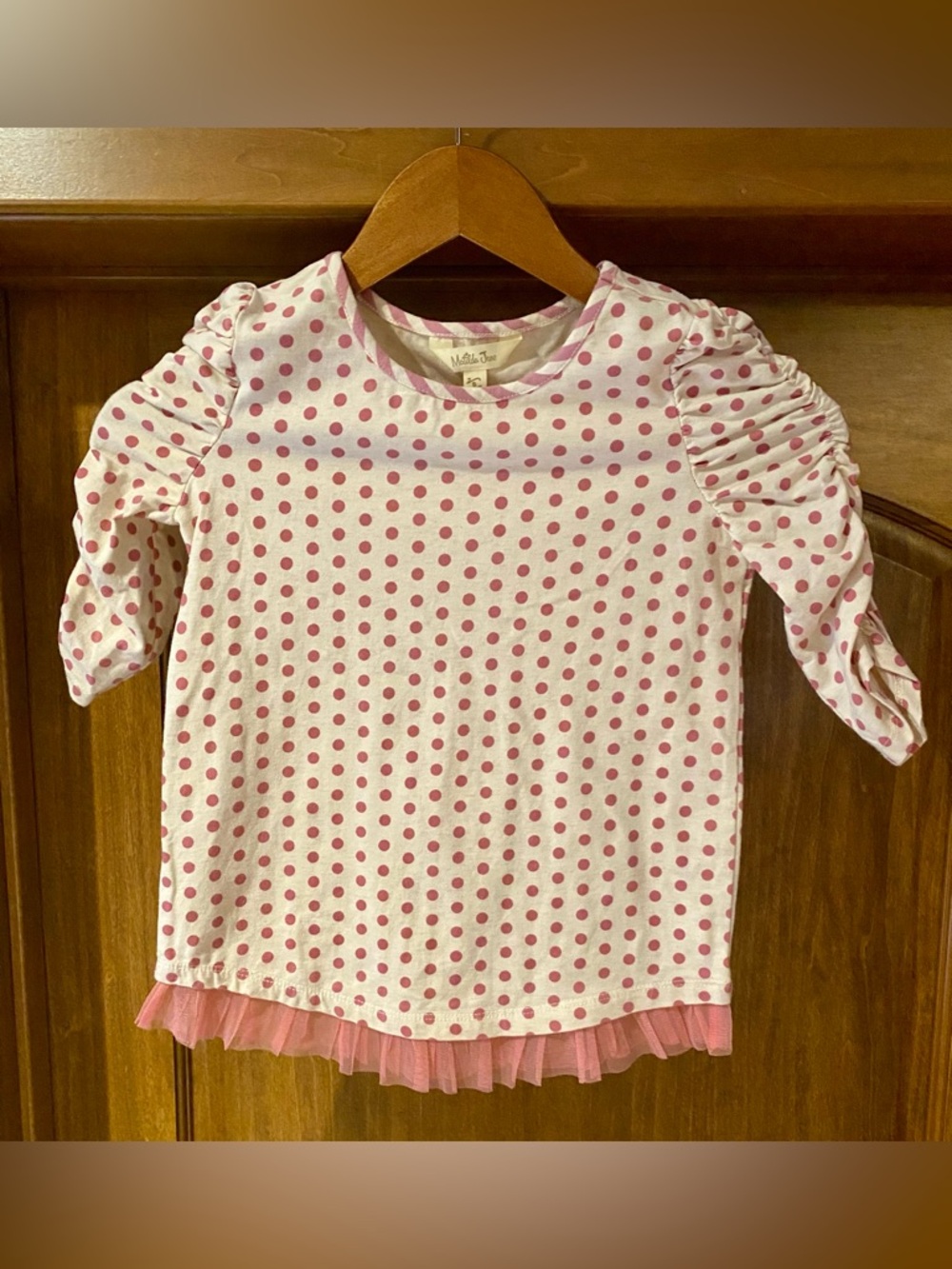 Matilda Jane White Tee with Pink Polka Dots and Pink Tulle Hem